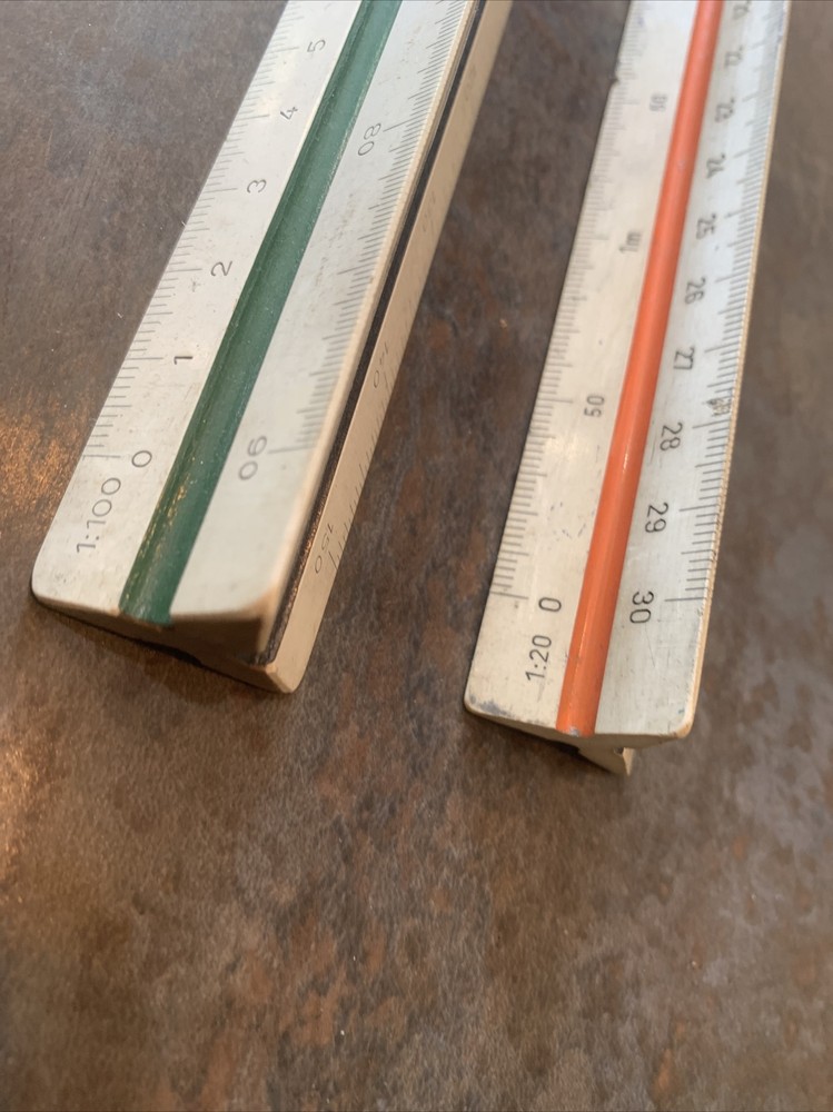 Vintage Linex N0.301 Scale Ruler / Engineers & K+E Triangular Scale Rule Drawing