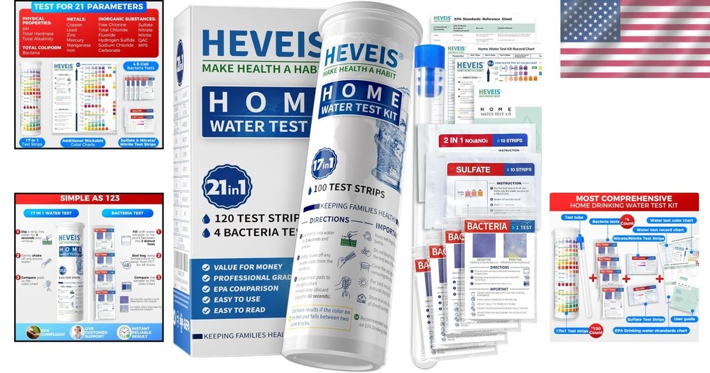 Comprehensive 21-in-1 Water Testing Kit – 120 Strips, Bacteria Testing Included