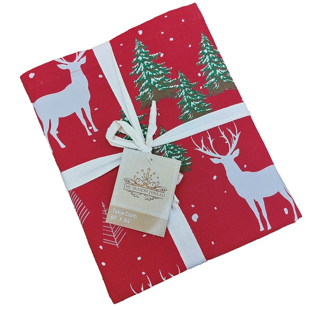 Table Cloth Holiday Christmas Forest Green Tree 100% Cotton Rectangular Table...