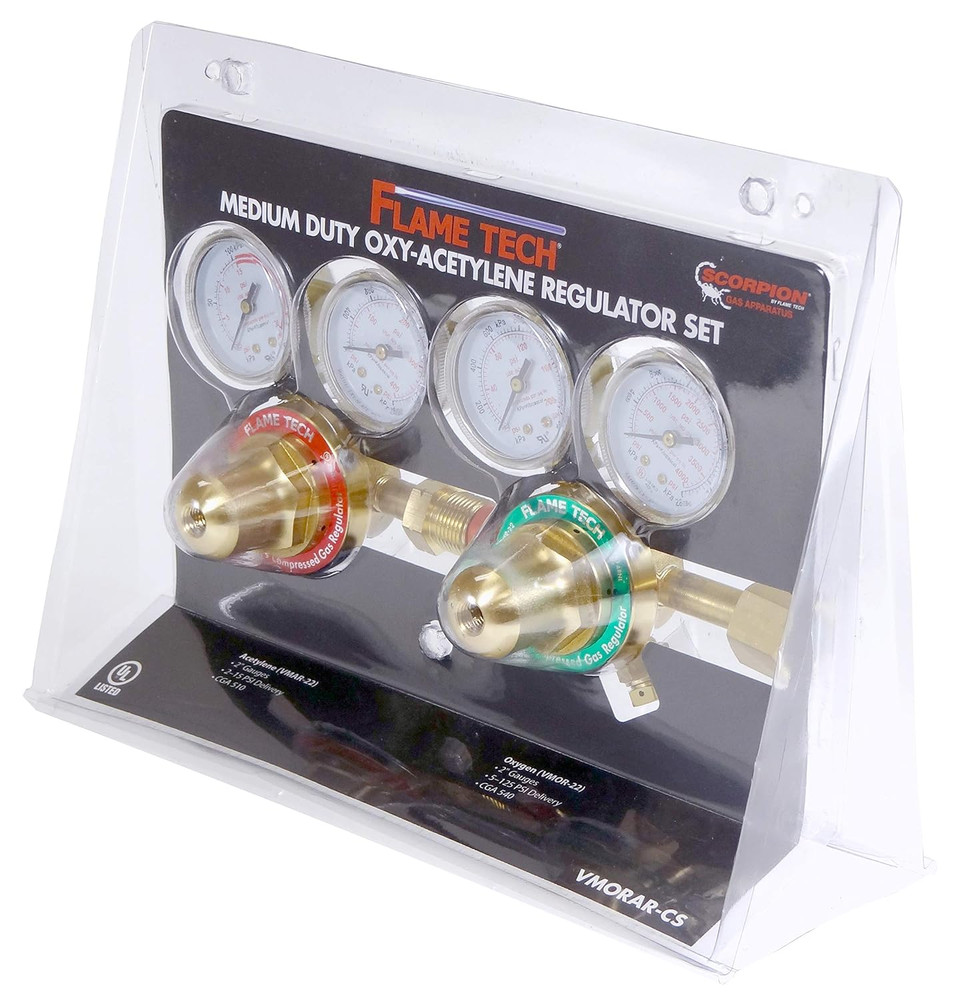 Flame Tech Oxy-Fuel Medium Duty Regulator Set, Solid Forged Brass, Easy-To-Turn