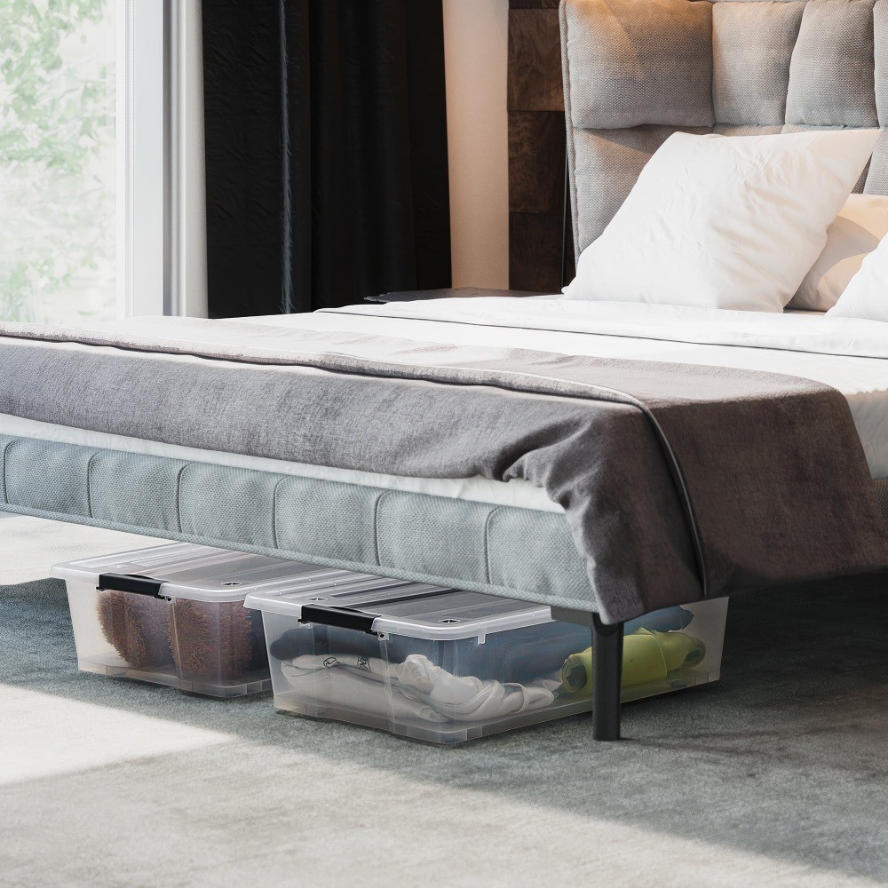 2-Pack 40 Qt Clear Underbed Storage Bins with Lids & Handles, Stackable