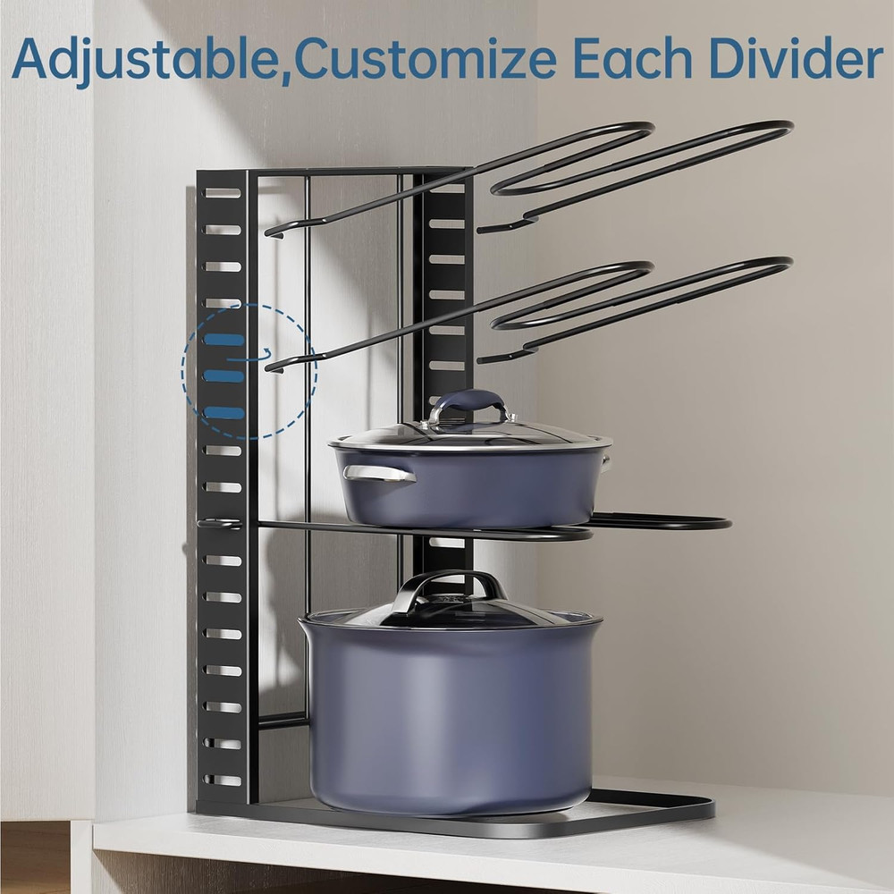 Pots and Pans Organizer: under Cabinet, Adjustable 8-Tier Pot Organizers inside