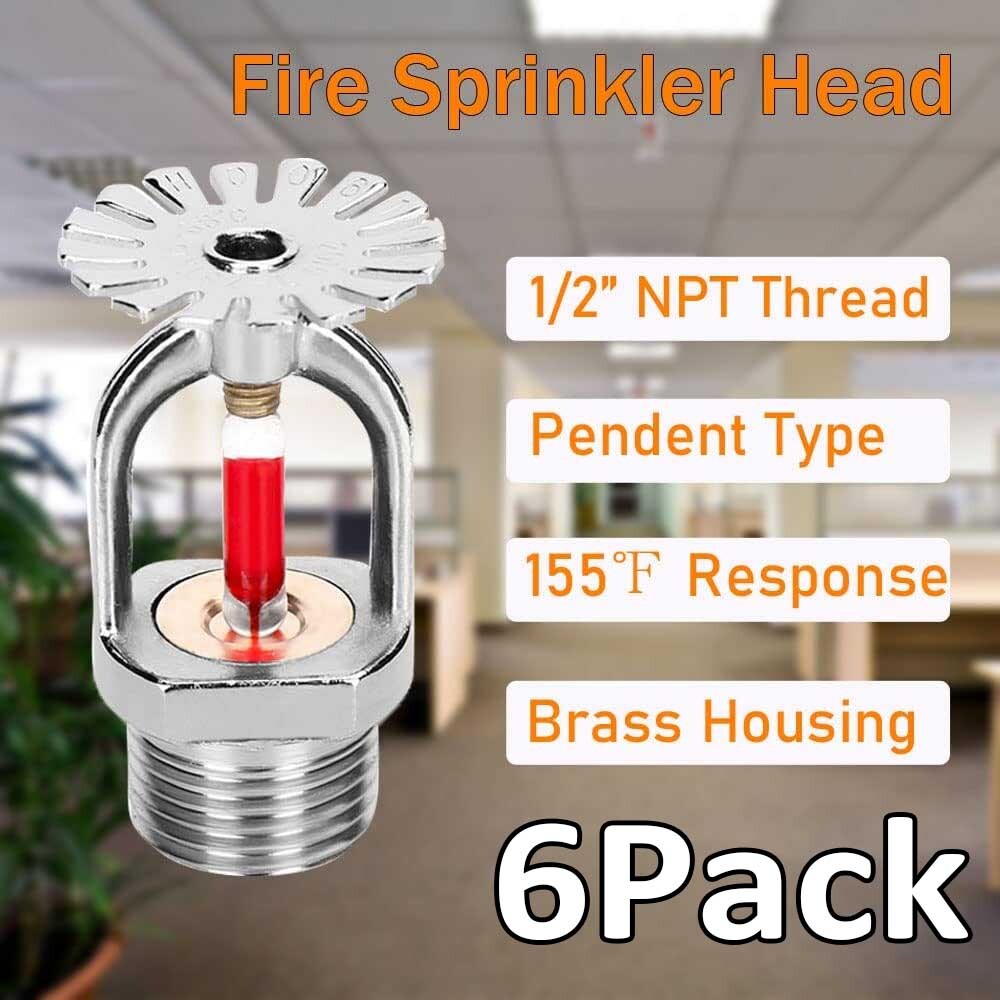 6PCS Globe 155°F Chrome Pendent Fire Sprinkler Head 1/2" Quick Response