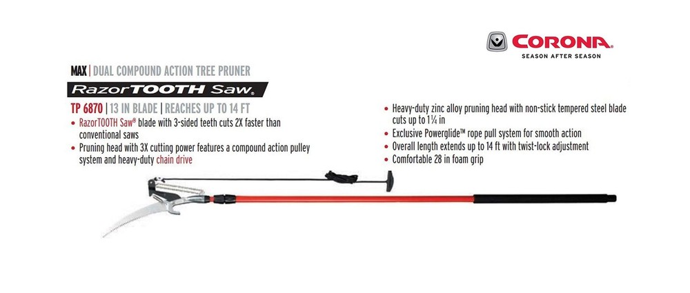 Corona TP 6870 MAX RazorTOOTH DualCOMPOUND Action 14-ft. Tree Pruner Razor