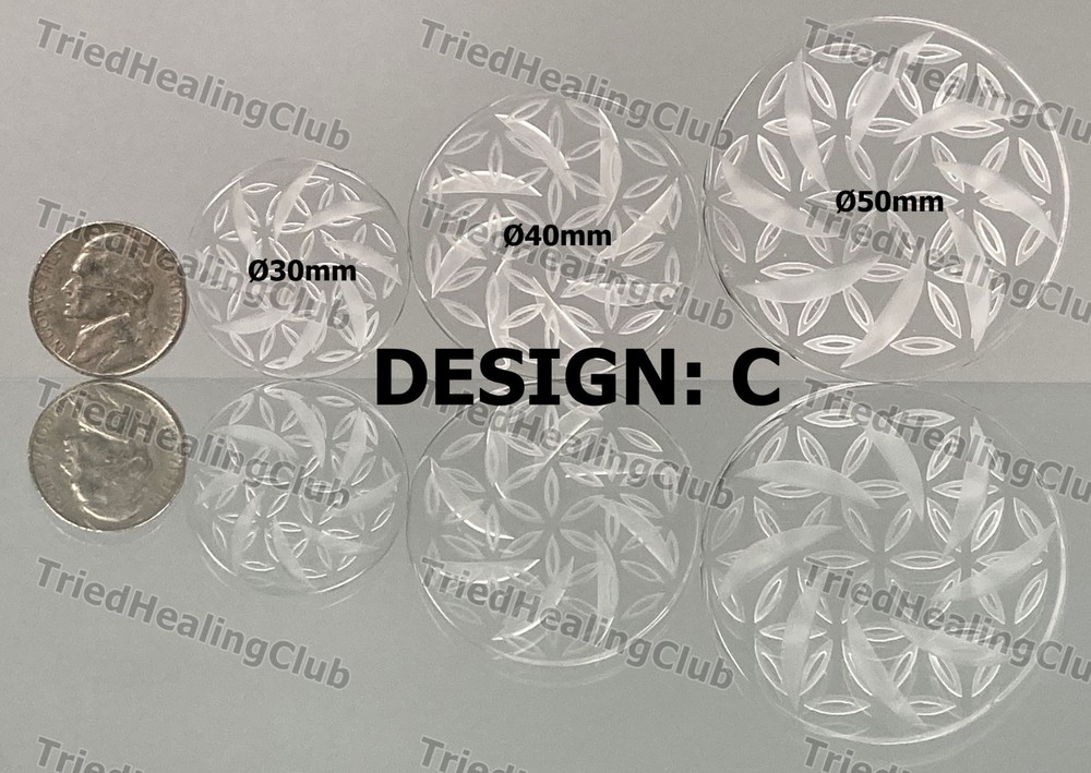 Solid Quartz Crystal Clear Glass Ball Marker w Geometric Etching Chip Coin