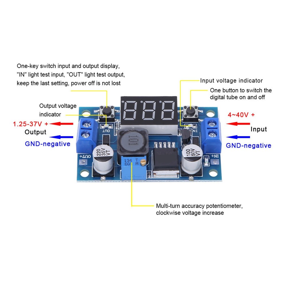 Digital Voltmeter Integrated DC-DC Step Down Module 3A Output 2.5V-40V Input