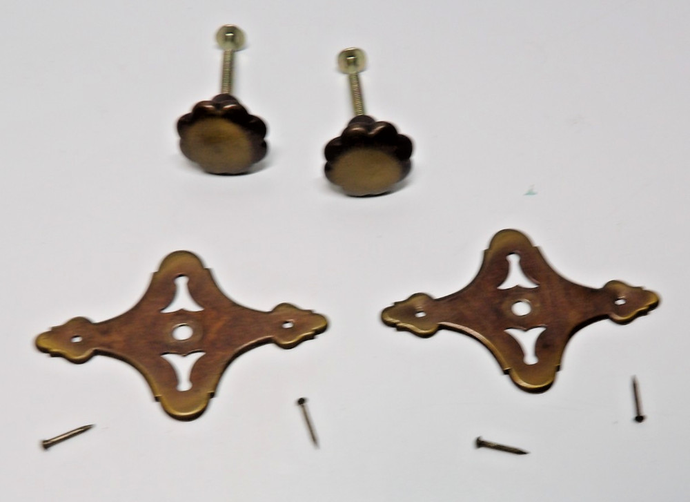 Qty 2 Brass Drawer Pull Hardware Single Hole Original Screws And Nails Included