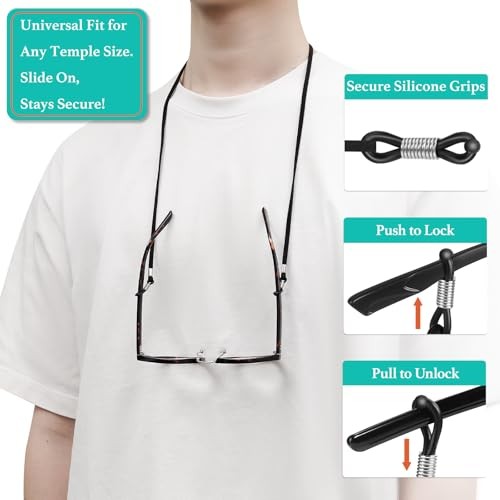 Extra Long Glasses Strap String with Secure Grip for Thick & Thin Arms -