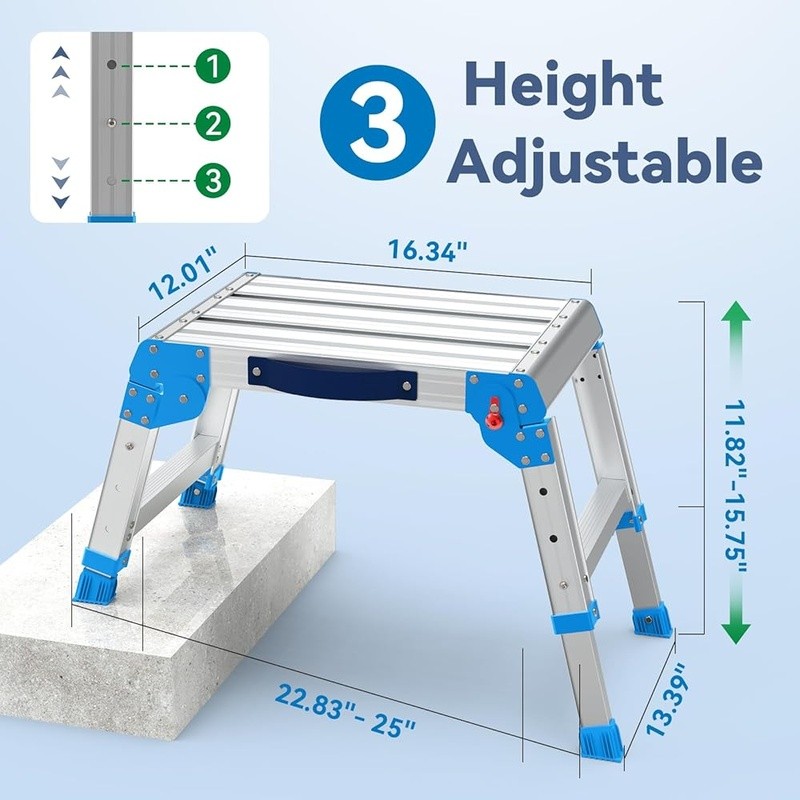 Adjustable Aluminum Work Platform Capacity Portable Foldable Step Ladder