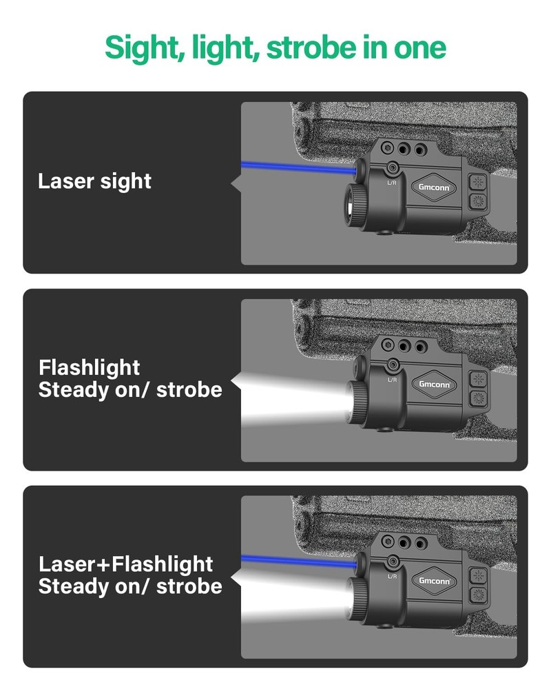 Gmconn 800 Lumen Tactical Flashlight Laser Sight Combo Rechargeable Blue