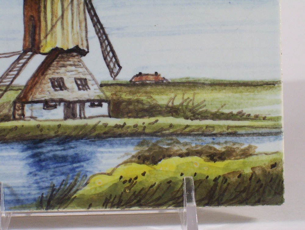 Oud Delft Pottery Tile Hand Painted Polychrome Windmill Scene