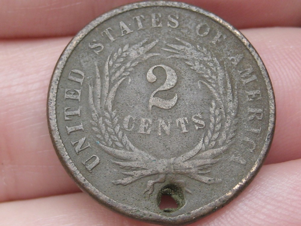 1865 Two 2 Cent Piece- Fancy 5, VF Details