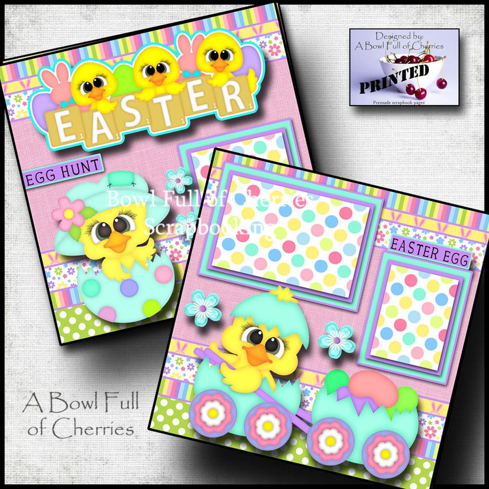 EASTER  ~  2 premade scrapbook pages paper piecing layout printed 12X12 ~ CHERRY