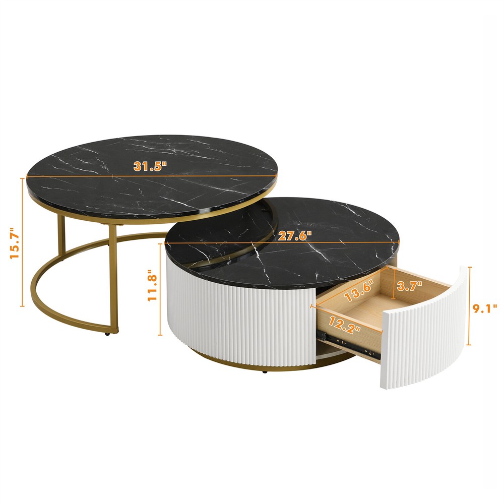 Modern Round Nesting Coffee Table Center Cocktail Table End Table with Drawers