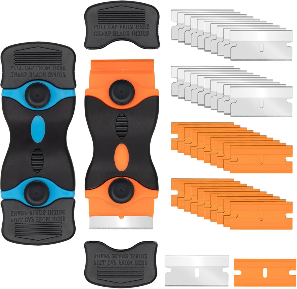 Razor Scraper Tool 2 Pack, Razor Blade Scraper Tool with 20Pcs Plastic Blades...