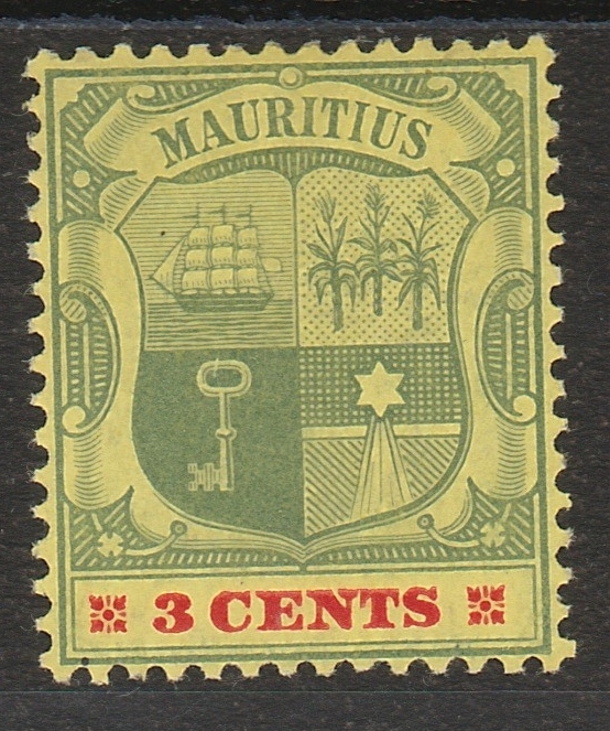 MAURITIUS 1904 ARMS 3C WMK MULTI CROWN CA