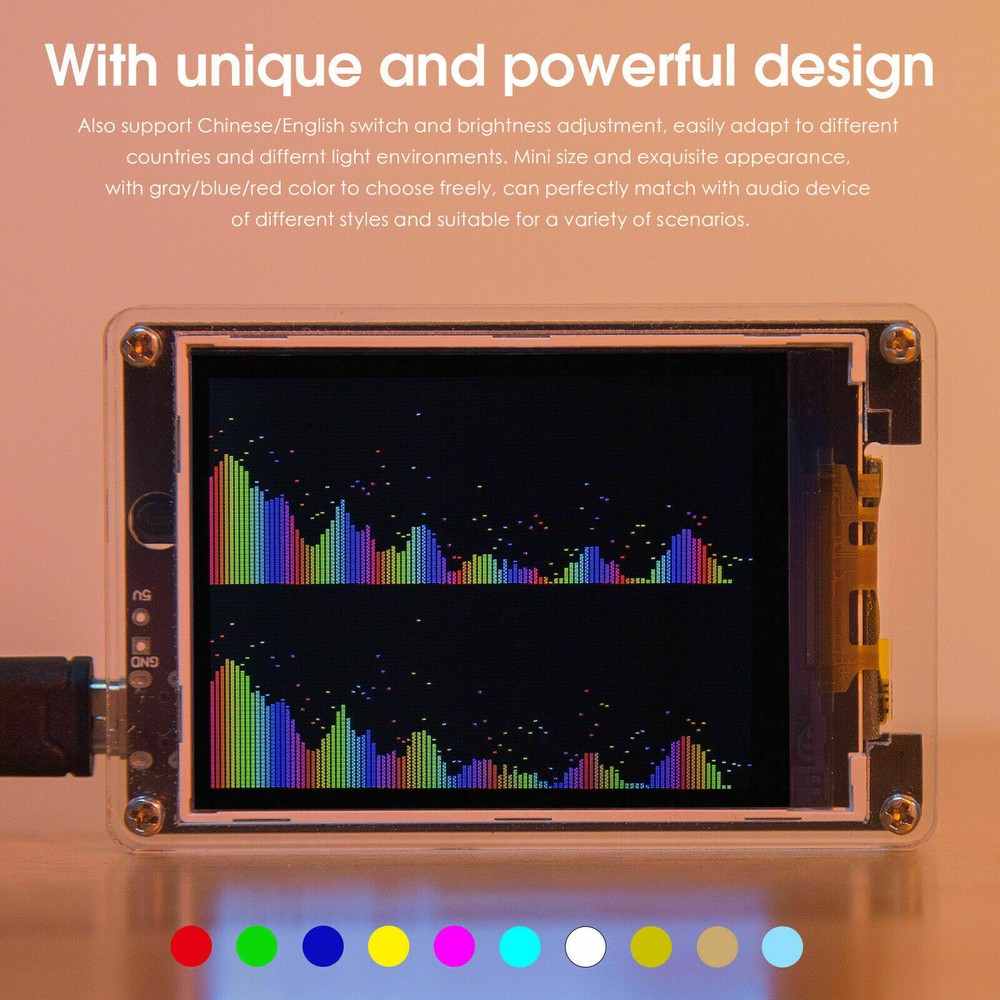MIC LINE Sound Level Meter Stereo Music Spectrum Visualizer Audio Display Clock