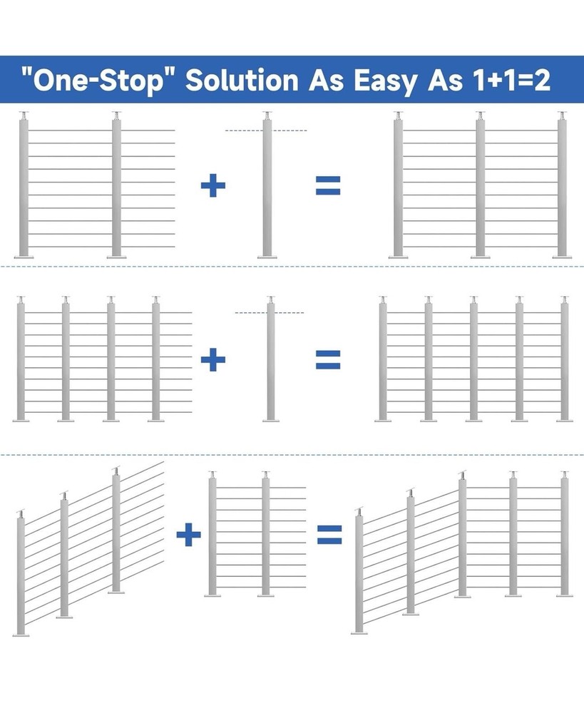 36" One-Stop Cable Railing Post Kits, 4Pack Brushed Finish Level Drilled Line...