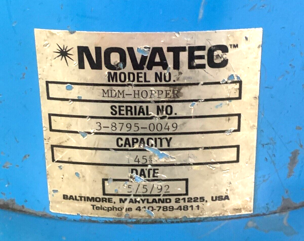 NOVATEC HOPPER W/ ROLLING STAND & DESICCANT DRYER W/ DISPLAY CONTROL PANEL