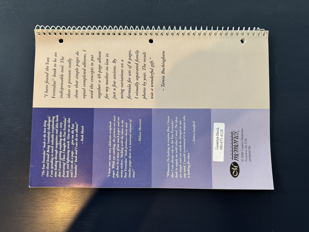 Creative Memories Collection/Fast Formulas/15 Page Layout Methods/2000 Spiral Bk