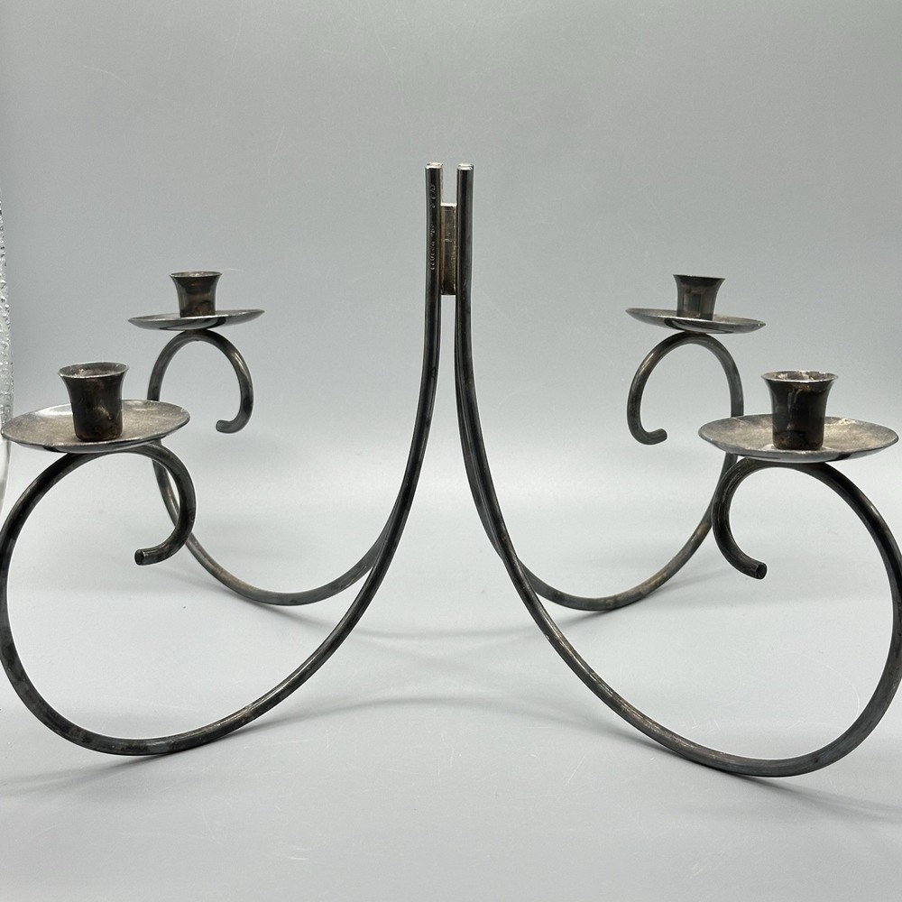 Gorham MCM Silverplate Decorative 9 Small Taper Holder Candelabra Minimalist
