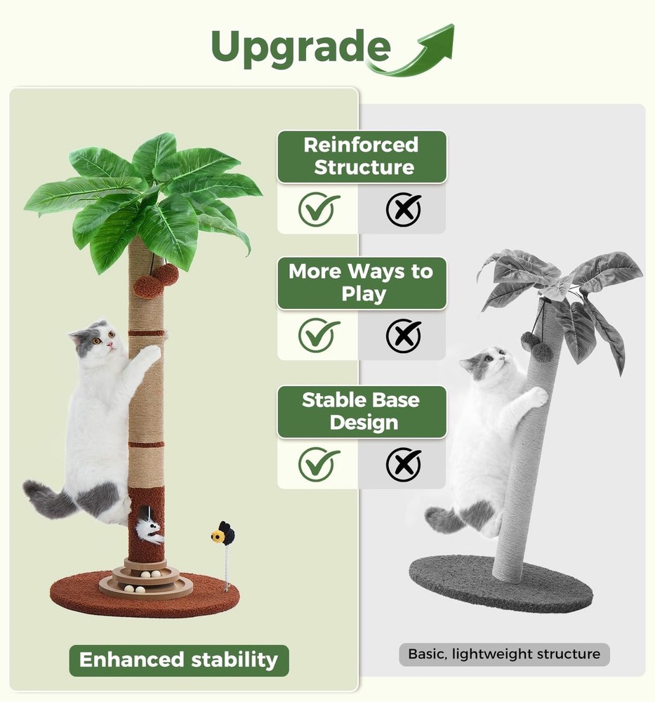 Made4Pets 35" Tall Cat Scratching Post with Sisal Rope, Interactive Hanging B...