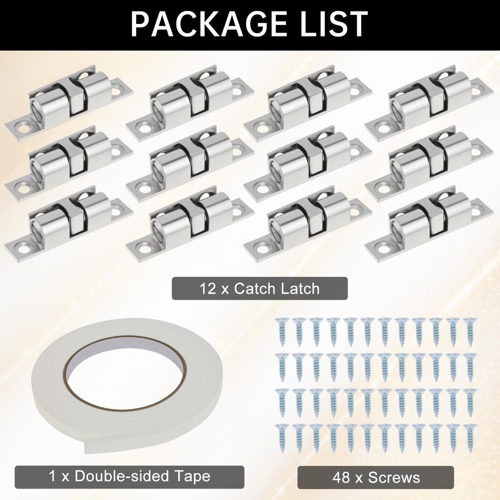 12 PCS 48mm Silver Solid Brass Double Ball Tension Roller Catch Latch