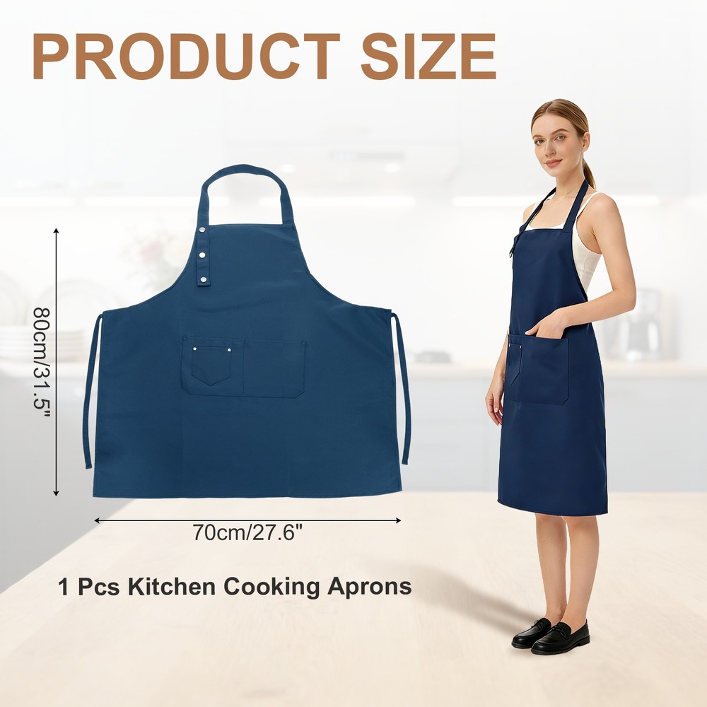 Kitchen Cooking Aprons, Adjustable Neck Strap Apron with Pocket, Blue