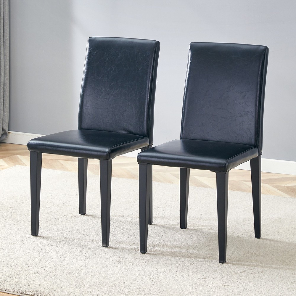 Two black PU dining chairs, simple and versatile, comfortable and accompanied.