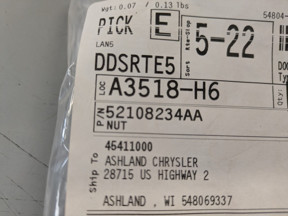 Genuine Mopar Output Shaft Nut (52108234AA)