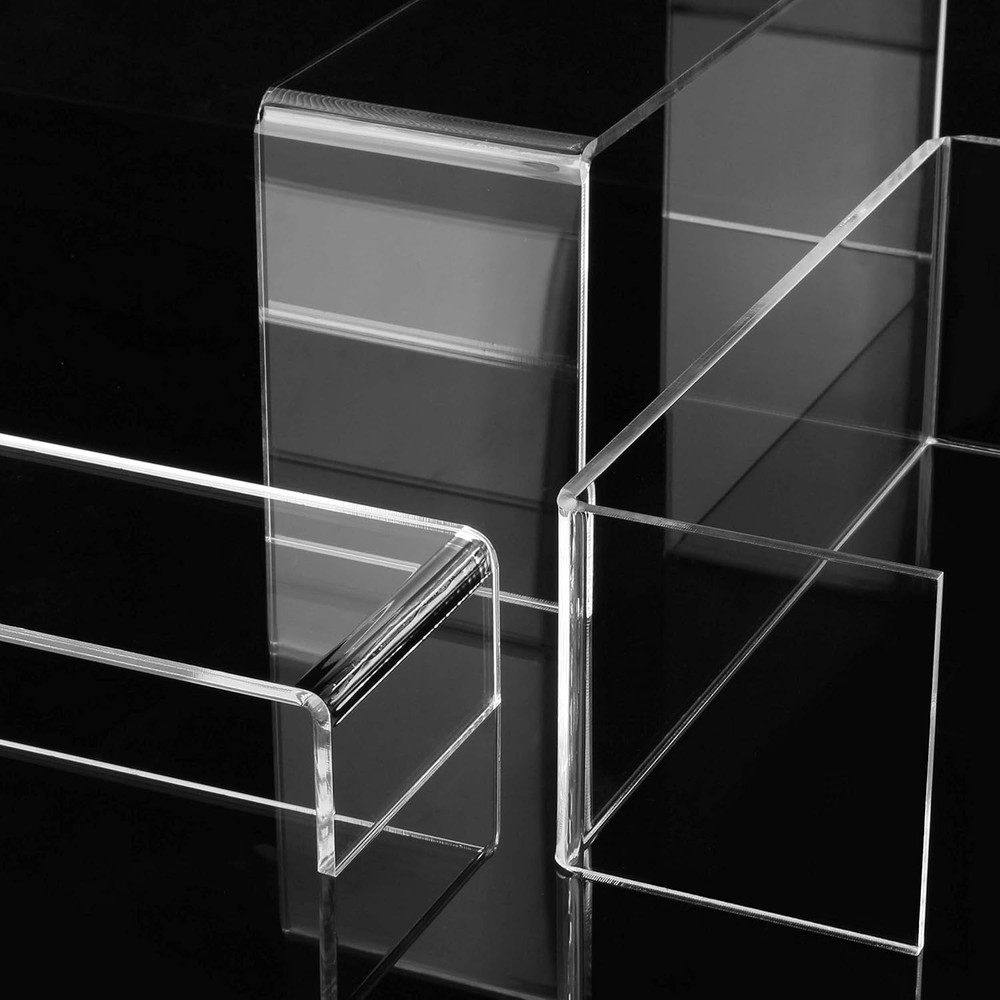 Display Risers, 6 Pcs(7.9”L~8.3”L~8.7”L) Rectangular Clear Acrylic Showcase Coll
