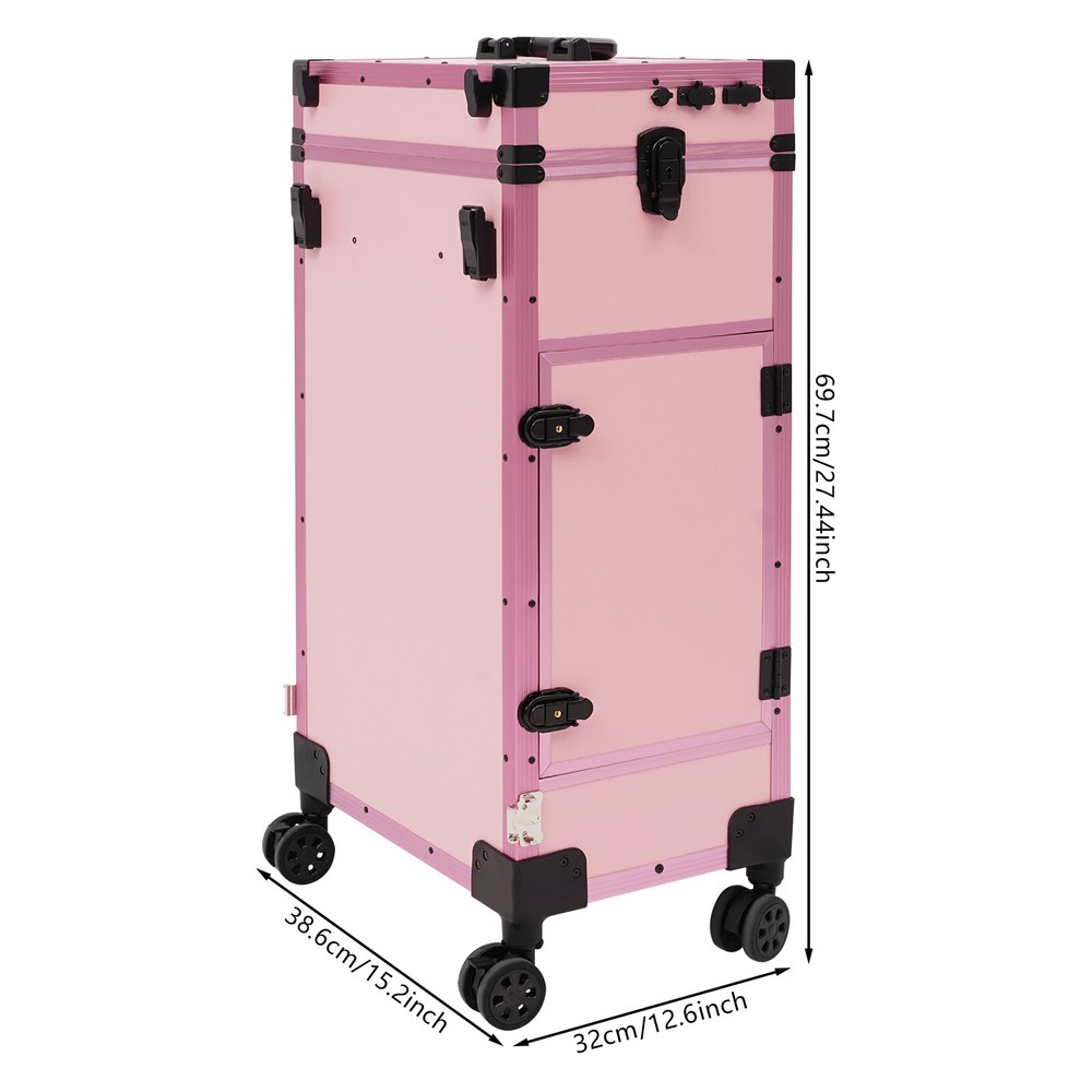 Rolling Makeup Case With Mirror Light Bluetooth Speaker Black Pink Lockable