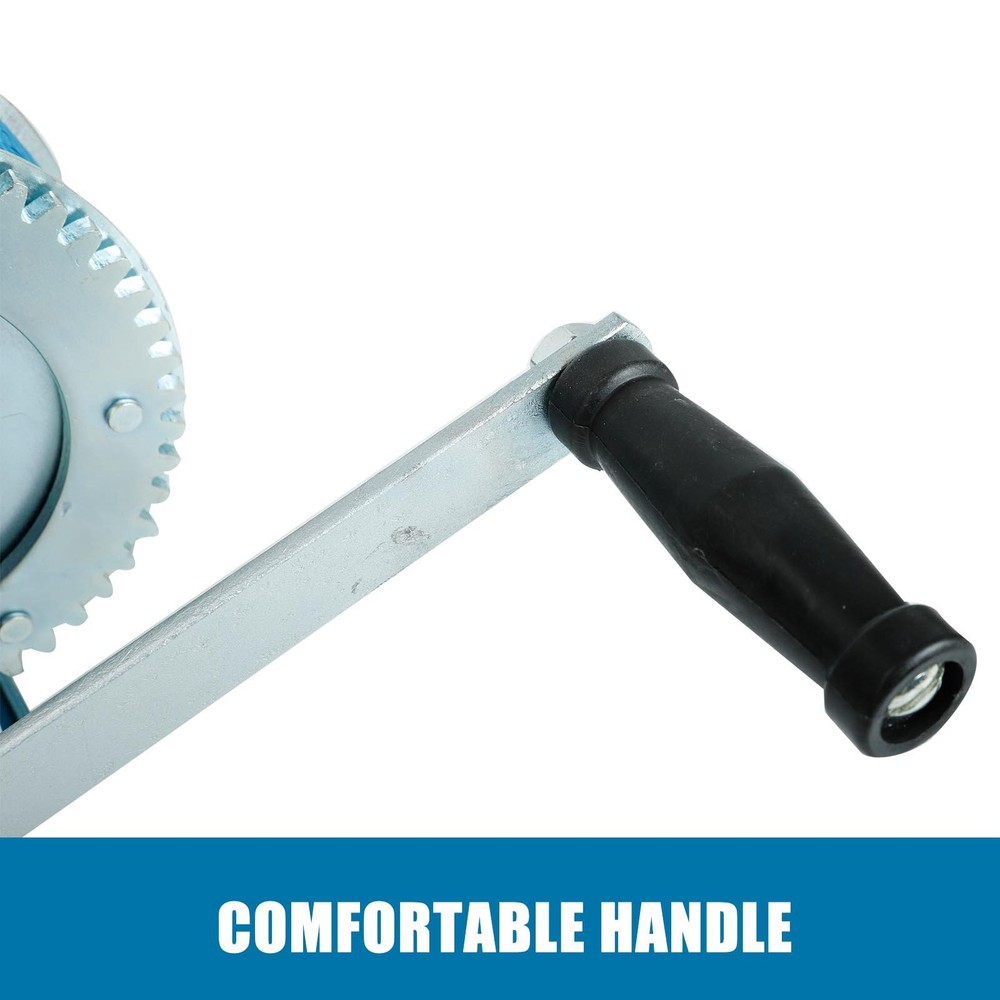 3200lbs Hand Winch Polyester Strap 2 Gear Crank Boat ATV Trailer RV Blue