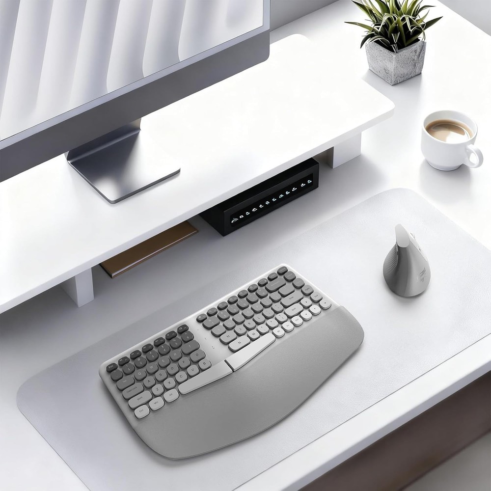 Mofii Wireless Keyboard & Vertical Optical Mouse White USB Split Curved for PC