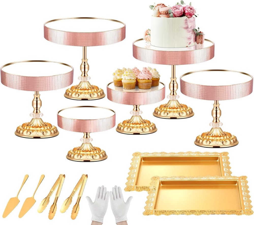 12 Pcs Gold Cake Stand Set Cake Display W/ Crystal Edge & Cupcake Display Tray