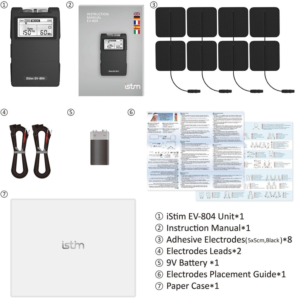 iSTIM EV-804 TENS/EMS Combo – 7 Modes, 24 Programs, Backlit Display