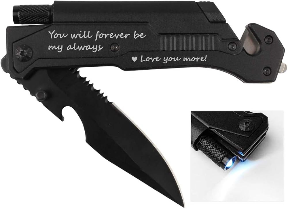Husband Birthday Present, Poet Knife Functs, LED Light, Fire Starter,