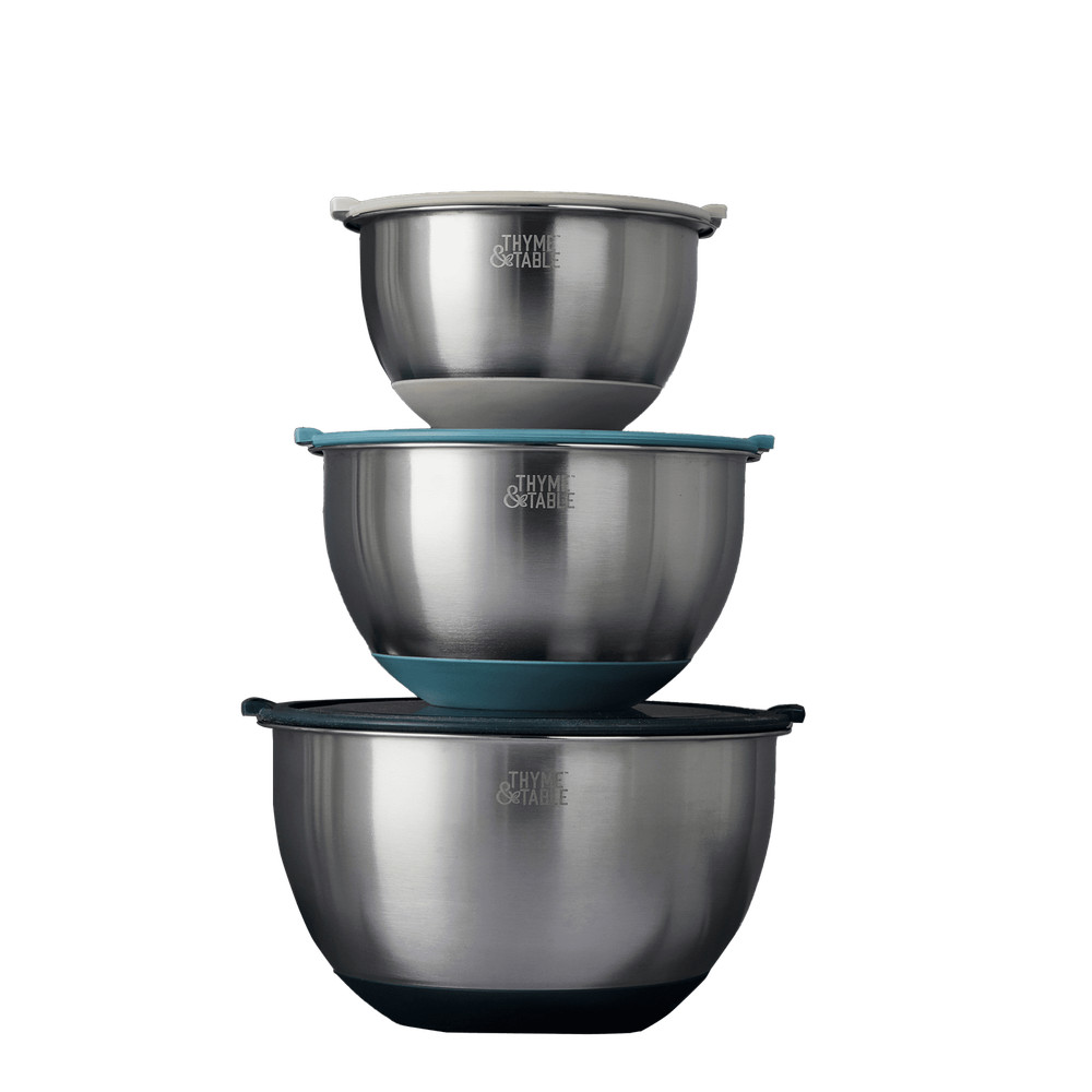 Thyme & Table 6-Piece Nesting Mixing Bowl Set with Easy Grip Transparent Lids