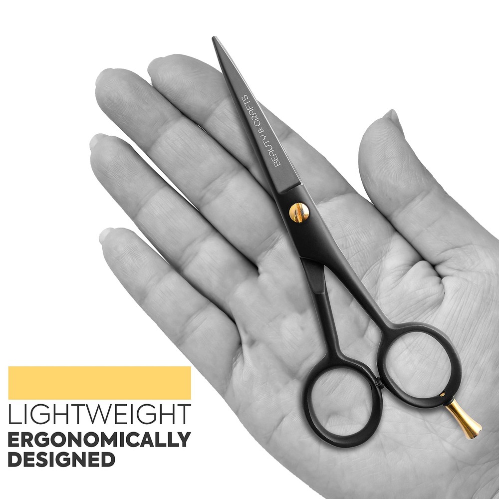German Beard Mustache Scissors 2 Combs Set - Grooming Kit Black