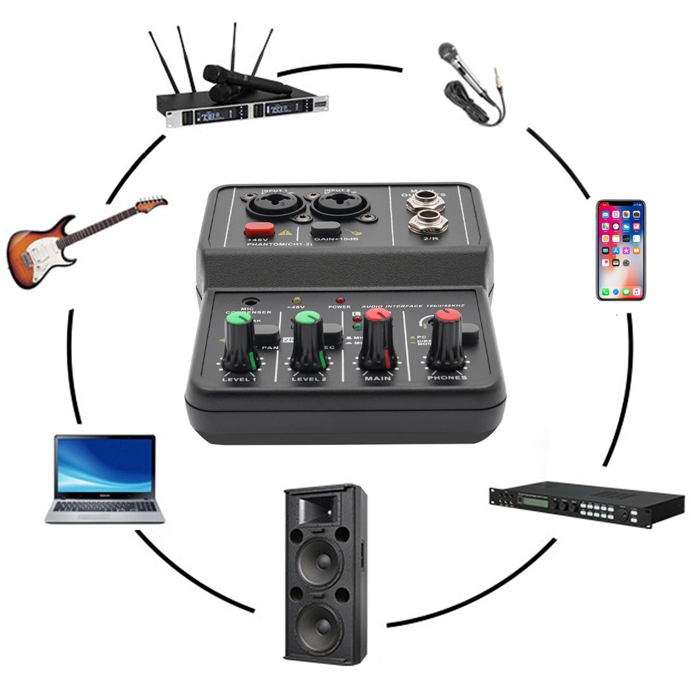 2Channel Mini Audio Mixer Bluetooth USB DJ Sound Mixing Console Amplifier Studio