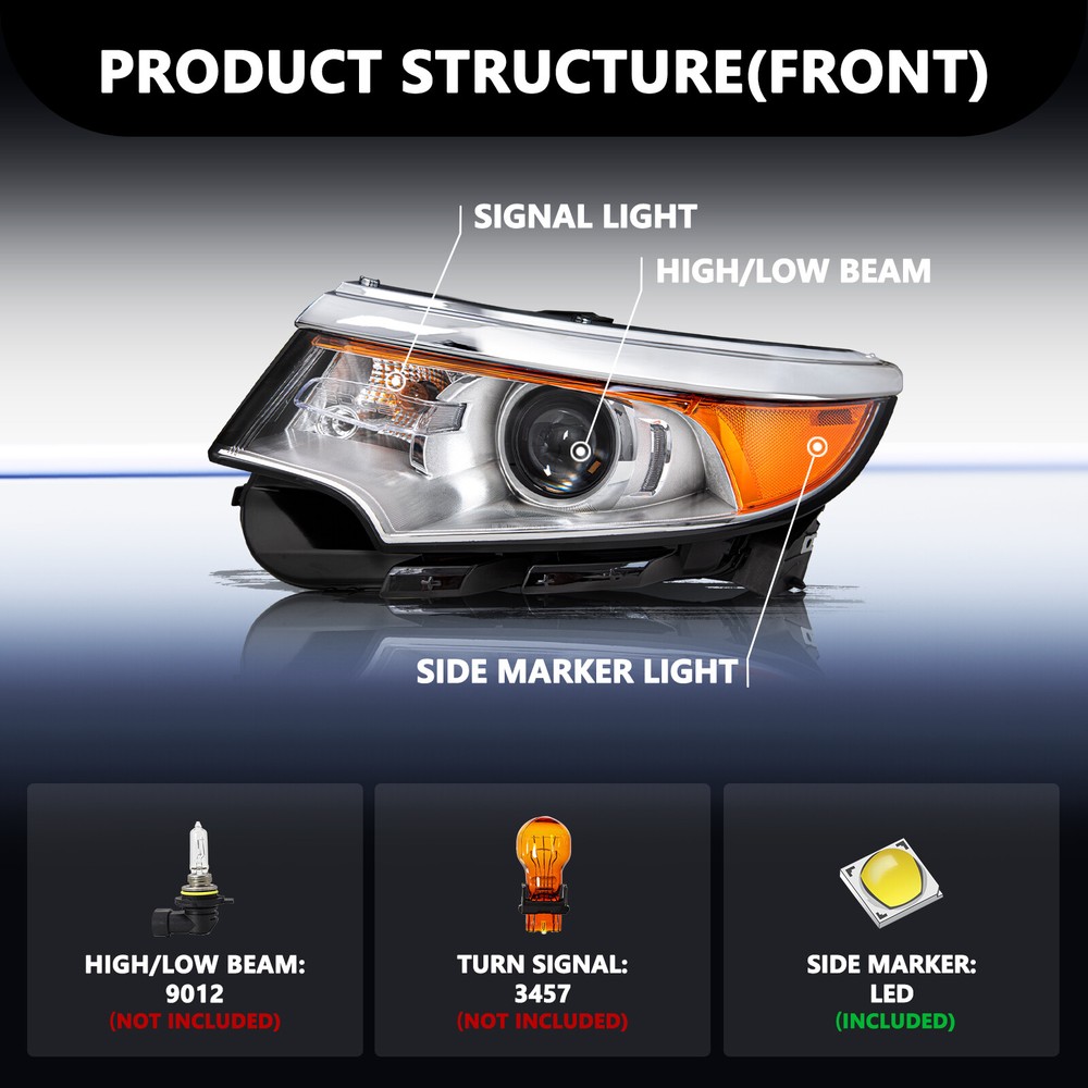 For 2011 2012 2013 2014 Ford Edge Halogen Projector Left Driver Side Headlight