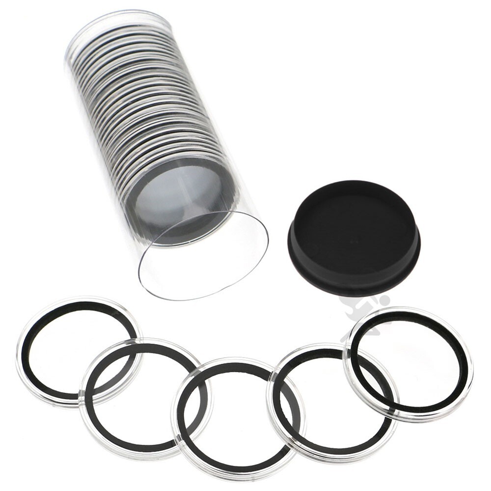 OnFireGuy Black Plug Tube & 20pcs 40mm Black Ring 1oz Silver Eagle Coin Holders