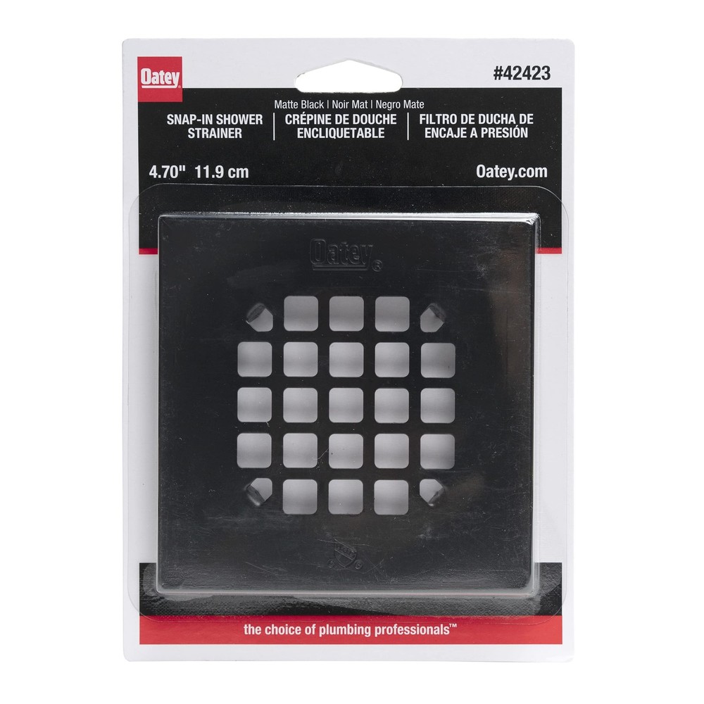 Universal 4-1/4 in. Square Snap-Tite Shower Strainer, Matte Black