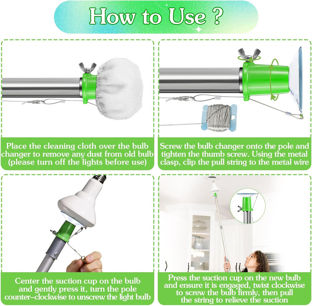 Suction Cup Light Bulb Changer Kit without Pole, High Reach Light Bulb Removal T