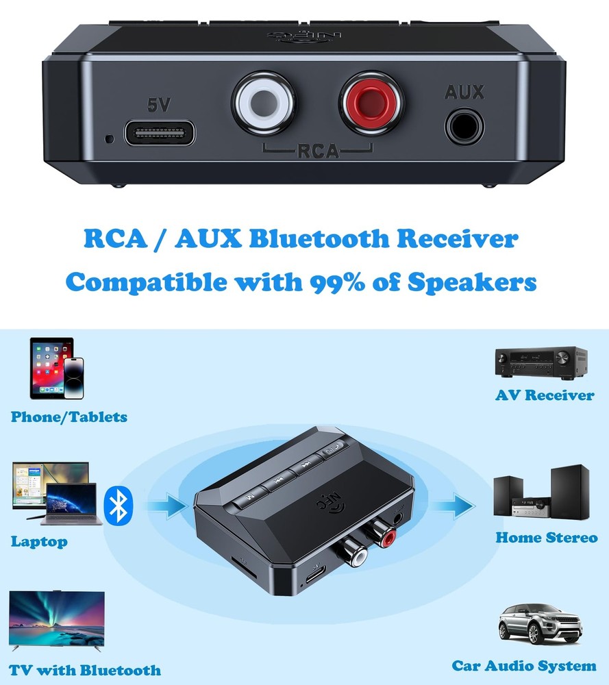 Bluetooth Receiver for Home Stereo, Bluetooth to RCA Adapter with NFC-Enabled...