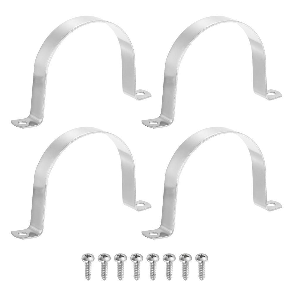 4Pcs 89mm(3-1/2") Two Hole Rigid Pipe Strap with Screws, Silver