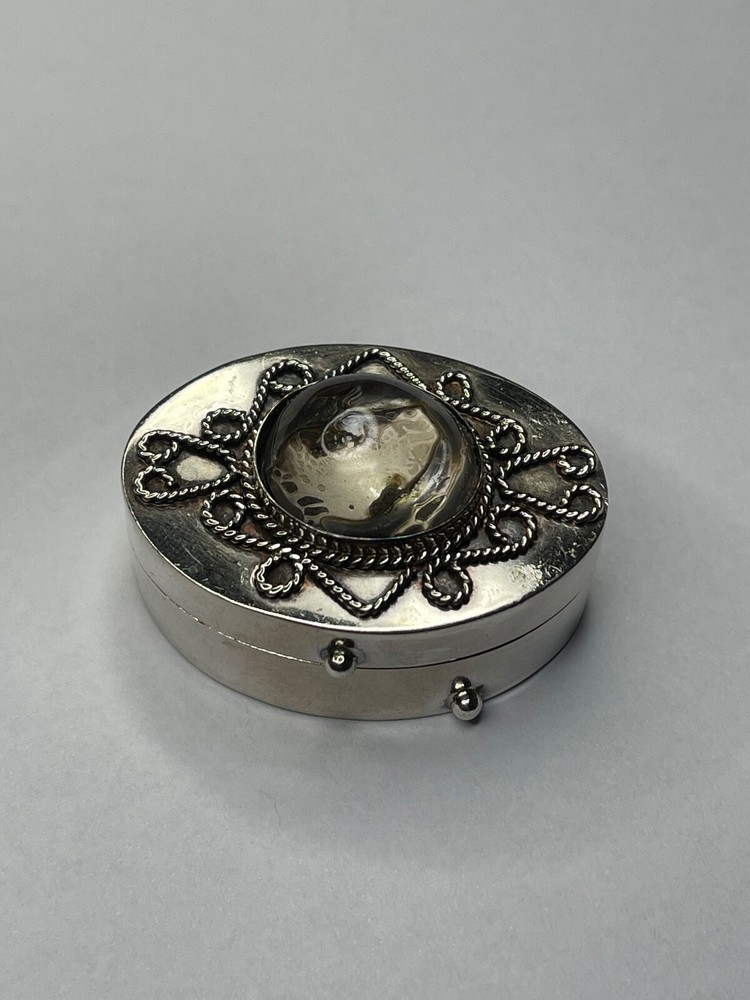 Vintage Sterling SIlver (925) Trinket Box w/ Clear Stone