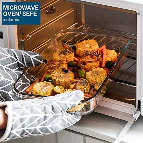 8-Piece DeepGlass Baking PanSet with Plastic Lid,Rectangular Baking Pan Set,Gray
