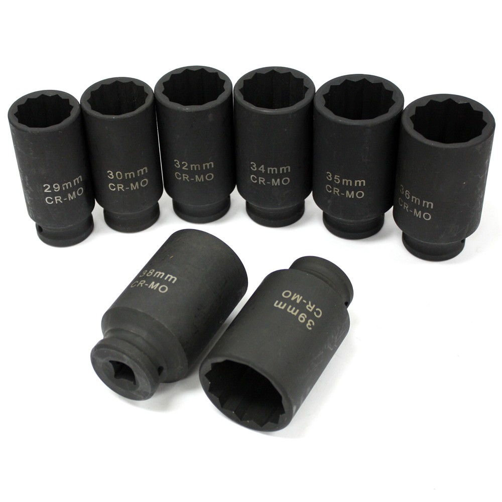 8pc 1/2" Dr. 12 Point Metric SPINDLE AXLE NUT DEEP IMPACT SOCKET SET CrMo Steel