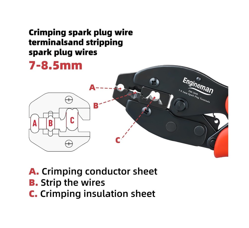 Spark Plug Wire Crimper, Crimping Pliers for Spark Plug Stripping Tool, EM-20...